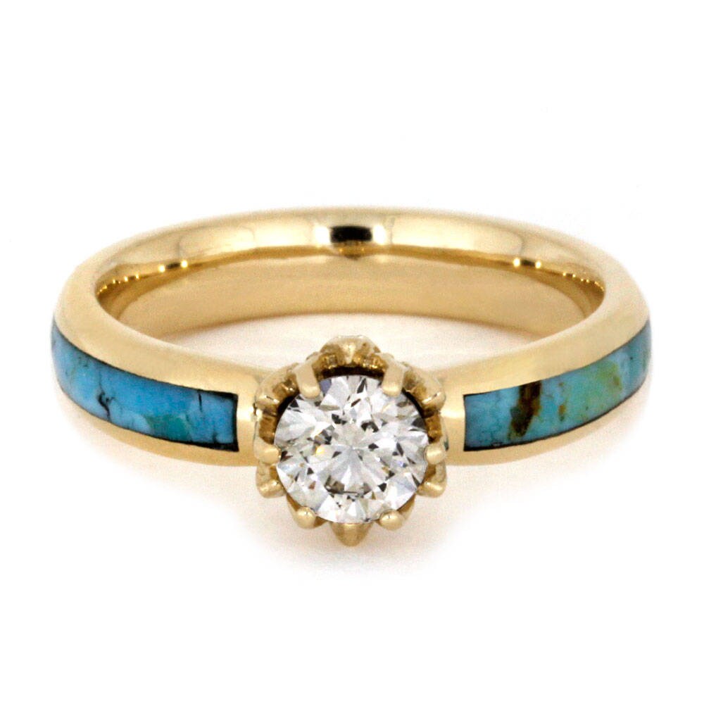 Turquoise Wedding Rings Matching Ring Set With Lotus Prong | Etsy