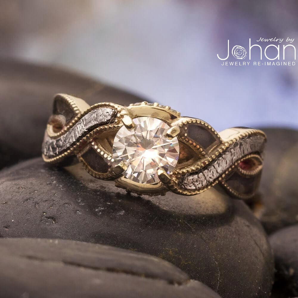 Moissanite & Meteorite Engagement Ring | Jewelry by Johan