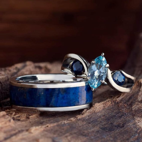 Blue wedding on sale ring set