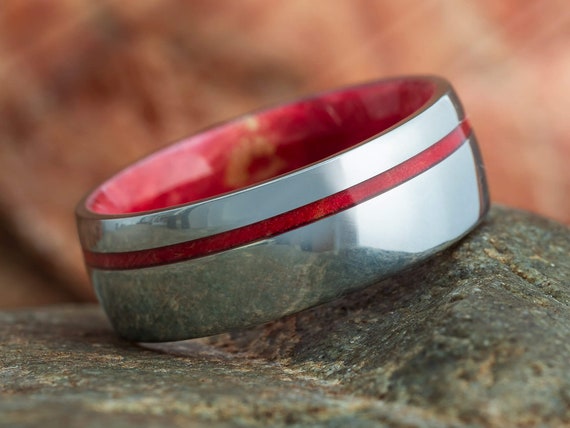 Green Box Elder Wood Titanium Pinstripe 8mm Comfort-Fit Wedding Band Green Box Elder Wood Titanium Pinstripe 8mm Comfort-Fit Wedding Band