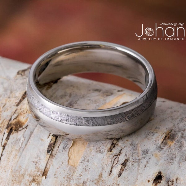 Simple Meteorite Men's Wedding Band, Authentic Gibeon Meteorite Ring Crafted in Titanium
