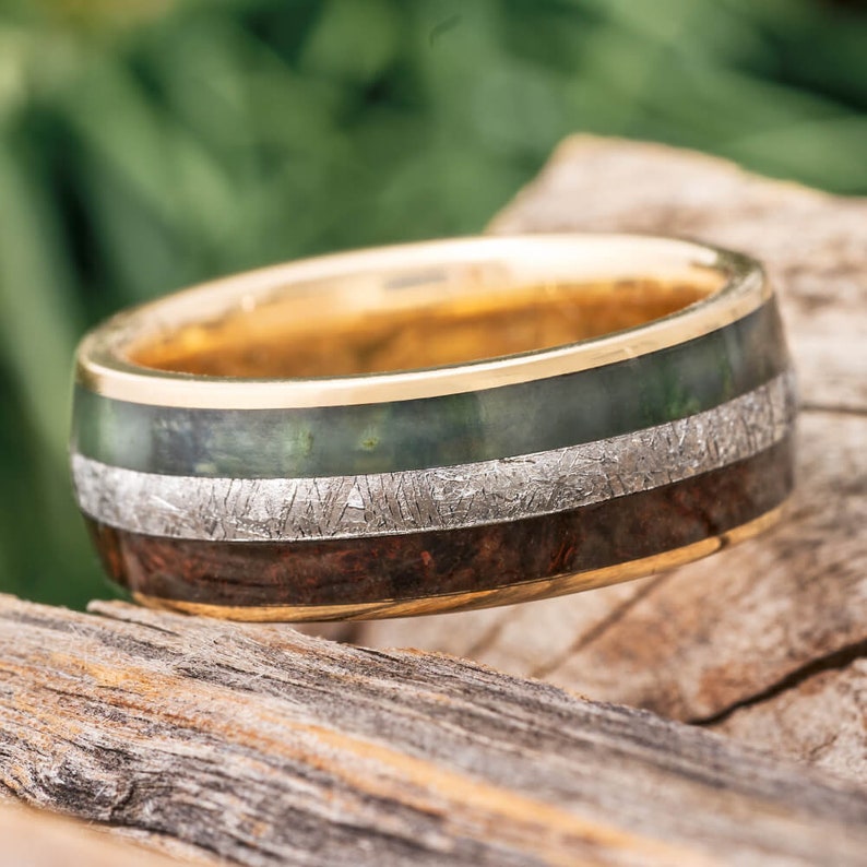 Jade, Meteorite, and Dinosaur Bone Wedding Band