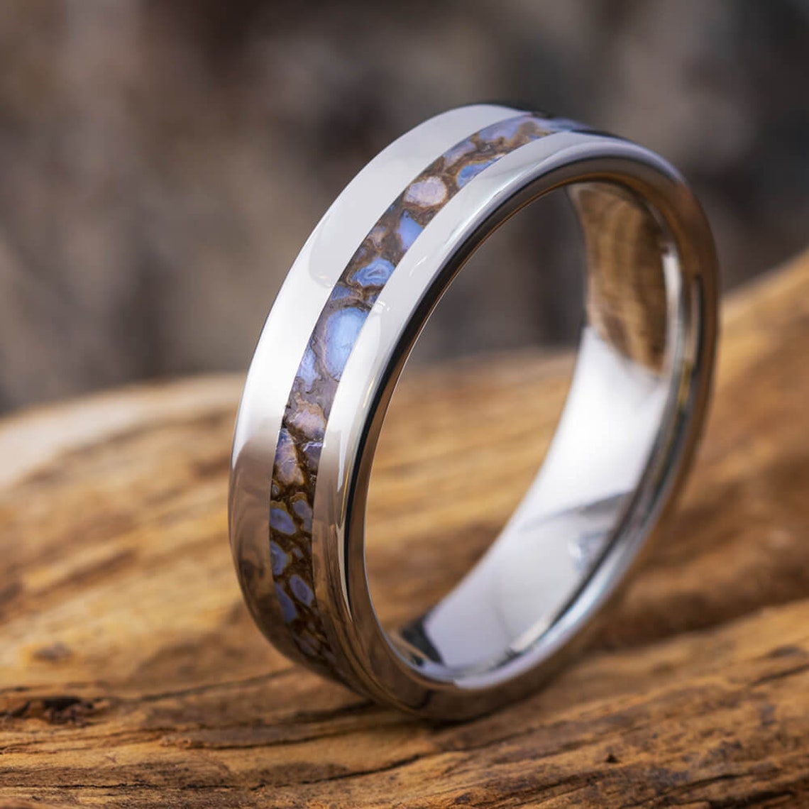 Genuine Dinosaur Bone Men's Wedding Band Titanium Gembone - Etsy