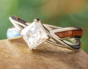 Opal & Wood Engagement Ring With Twist Design