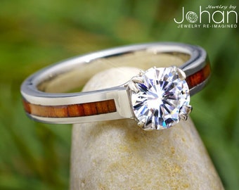 Antler Prong Moissanite Engagement Ring With Wood Inlay