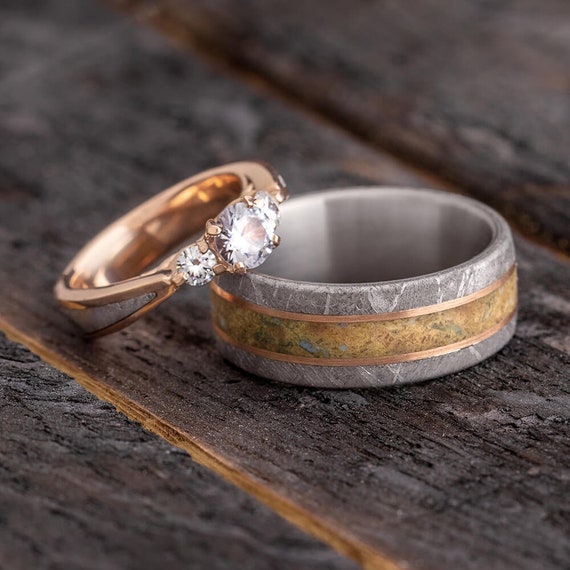 Matching Meteorite Wedding Rings with Polished Gold | Jewelry by Johan