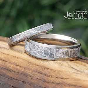 His Hers Meteorite Rings in Titanium Unique Matching Wedding Rings Authentic Gibeon Meteorite Jewelry Etsy