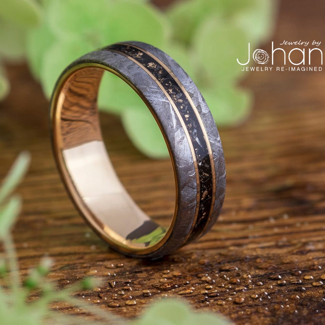 Meteorite & Black Stardust Men's Wedding Band in Solid - Etsy