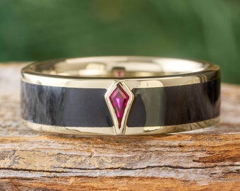 Black Jade Wedding Band in White Gold with Ruby