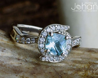 Aquamarine Halo Engagement Ring With Antler Inlay
