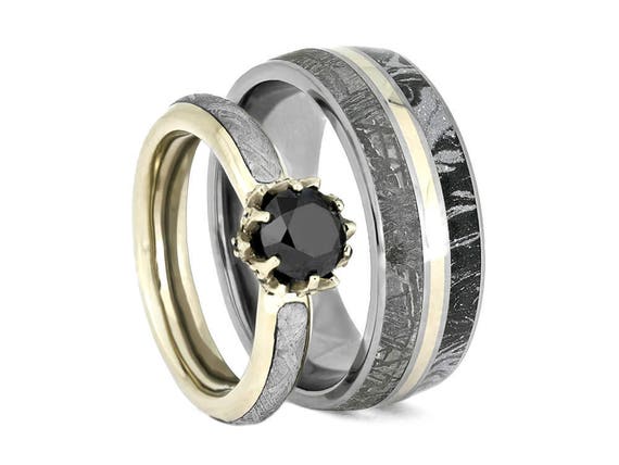 Anillo de meteorito anillos de boda negros para él y ella | Etsy México