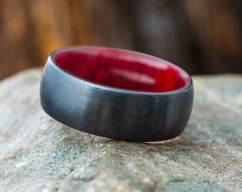 Black Wedding Band with Dark Wood, Black Zirconium Ring With Unique Wood Inside, Other Wood Options Available