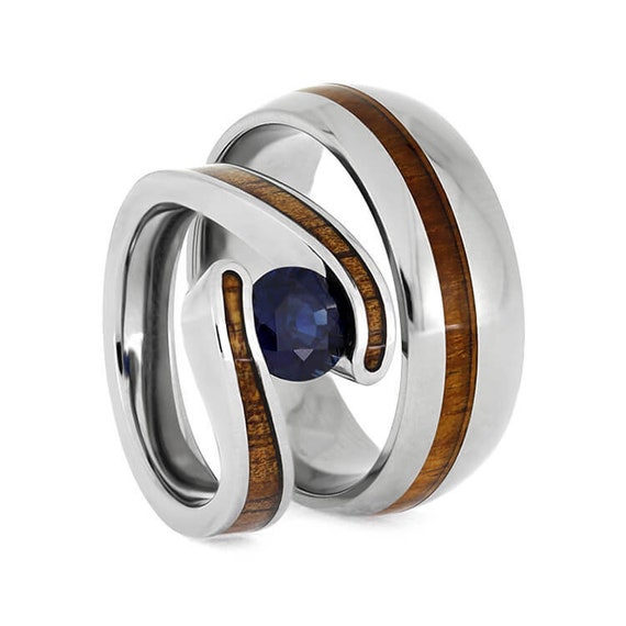 Natural Koa Wood Wedding Band with Polished Gold | Jewelry by Johan