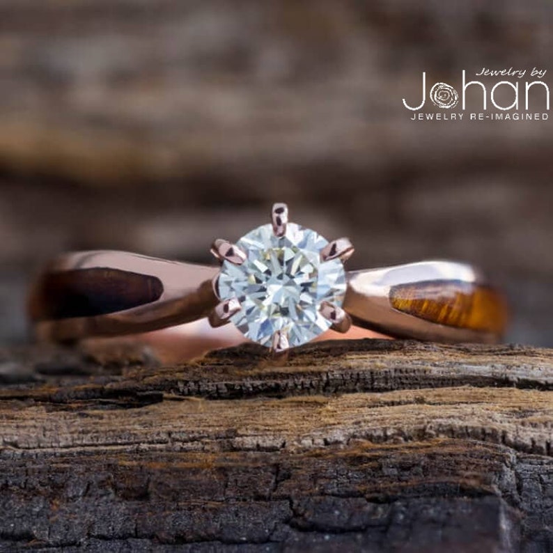 Diamond Solitaire Engagement Ring In Rose Gold With Ironwood-3686 - Jewelry by Johan