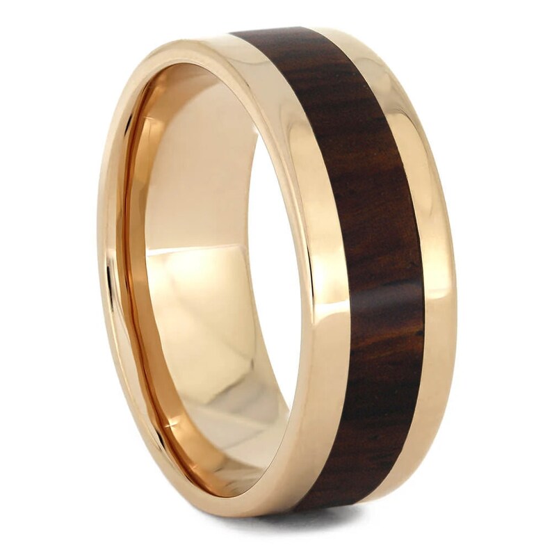 14k Gold Wedding Band With Wood Inlay, Solid Gold With Durable Wood Inlay, Nearly 100 Wood Options or Supply Your Own image 2