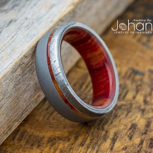 Dark Wood & Meteorite Wedding Band with Sandblasted Titanium