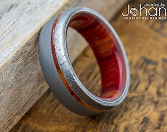 Dark Wood & Meteorite Wedding Band with Sandblasted Titanium
