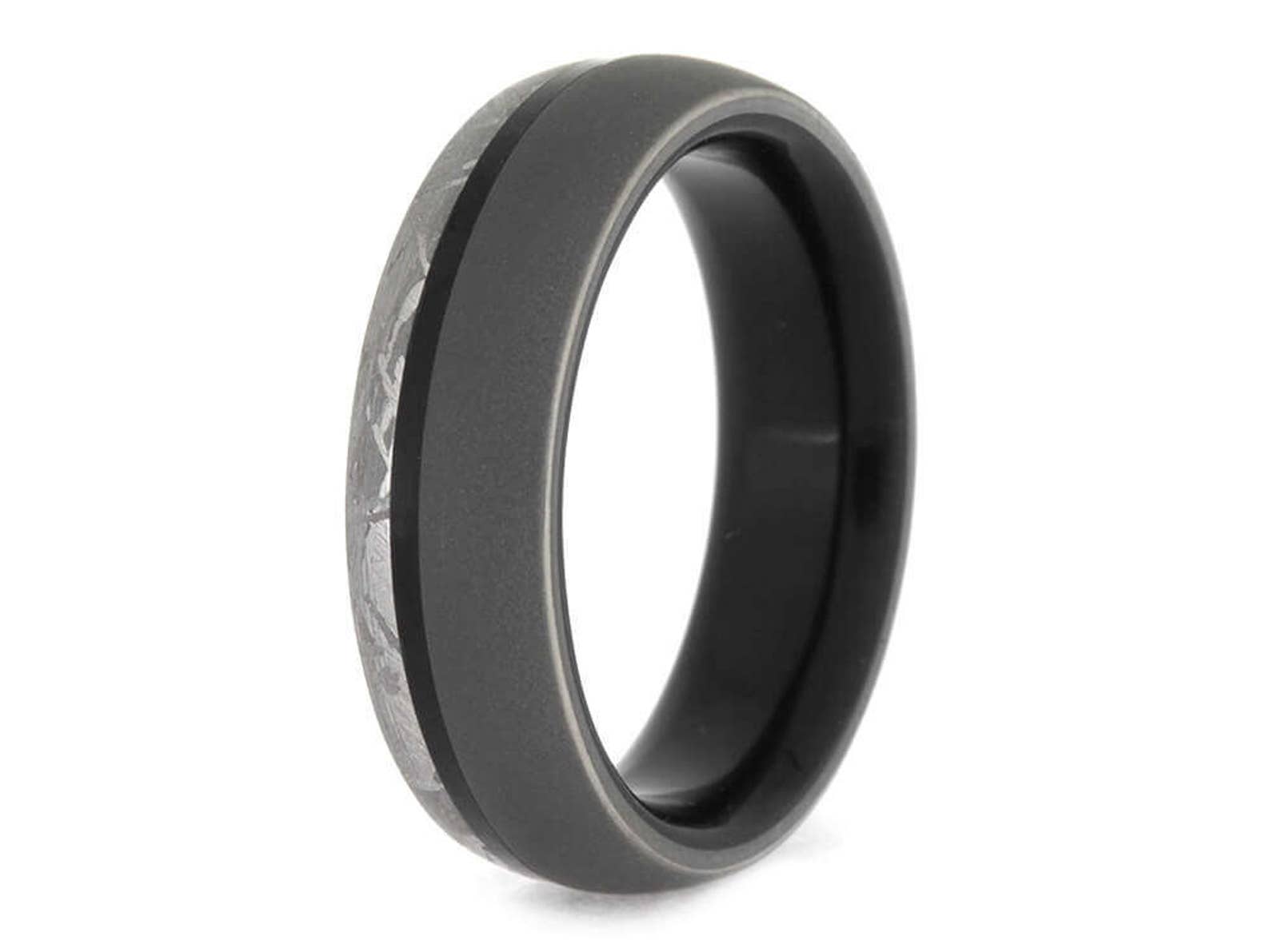 Ebony Wood & Meteorite Men's Wedding Ring Unique and | Etsy