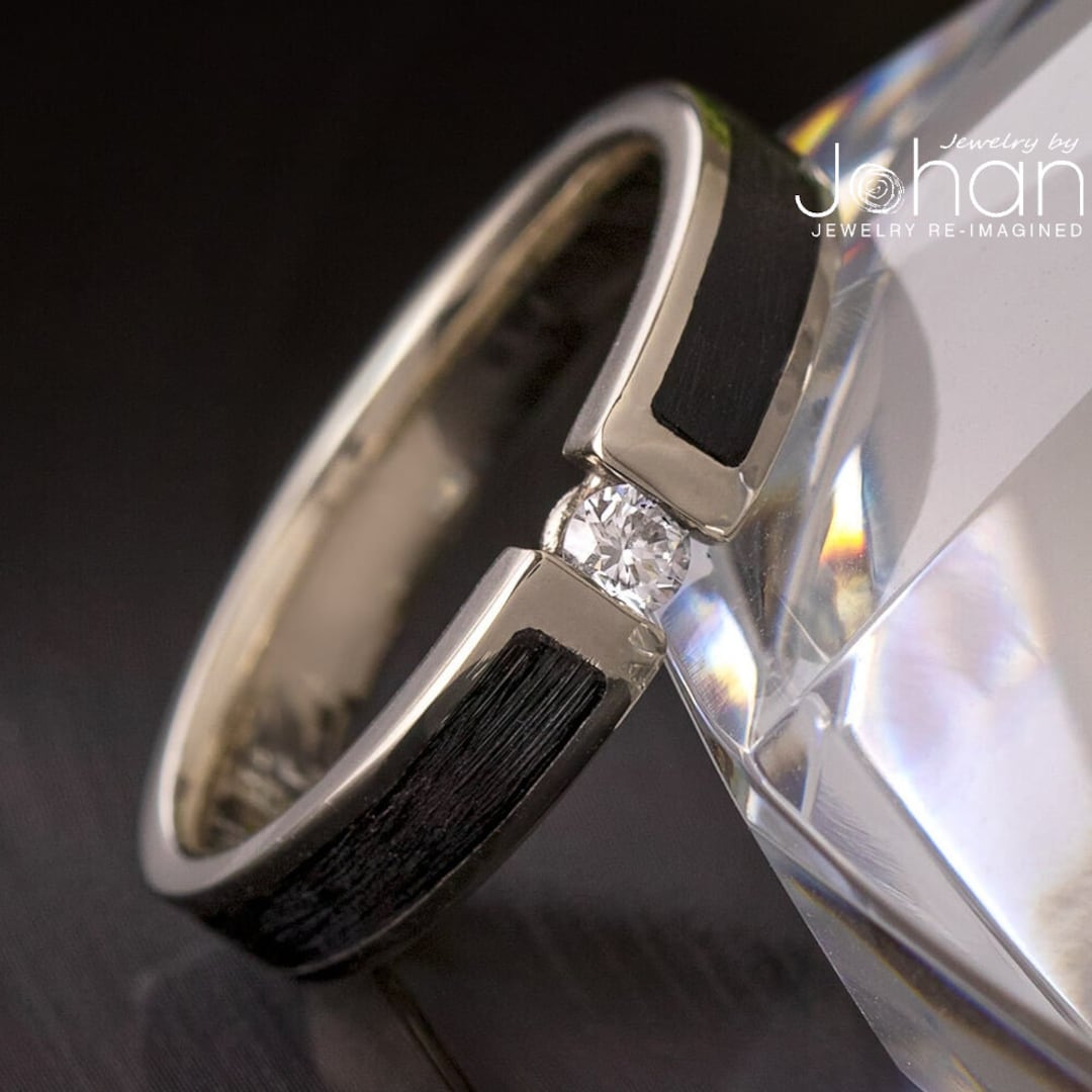 Record Design Inner Ring Vinyl Record Engagement Ring, White Gold, Diamond Accent - Etsy
