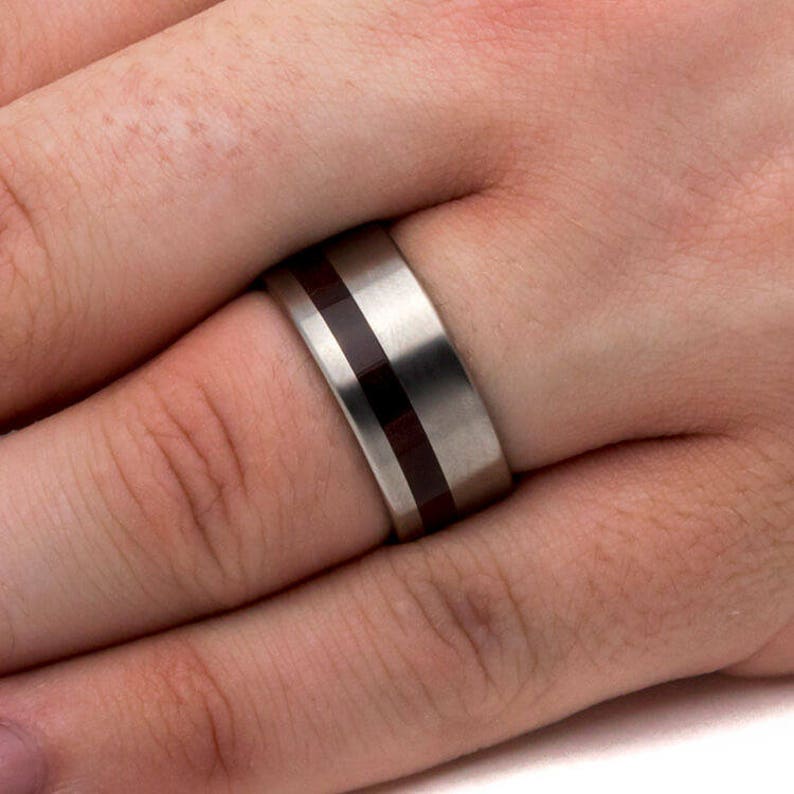 Titanium Wedding Band With A Redwood Pinstripe