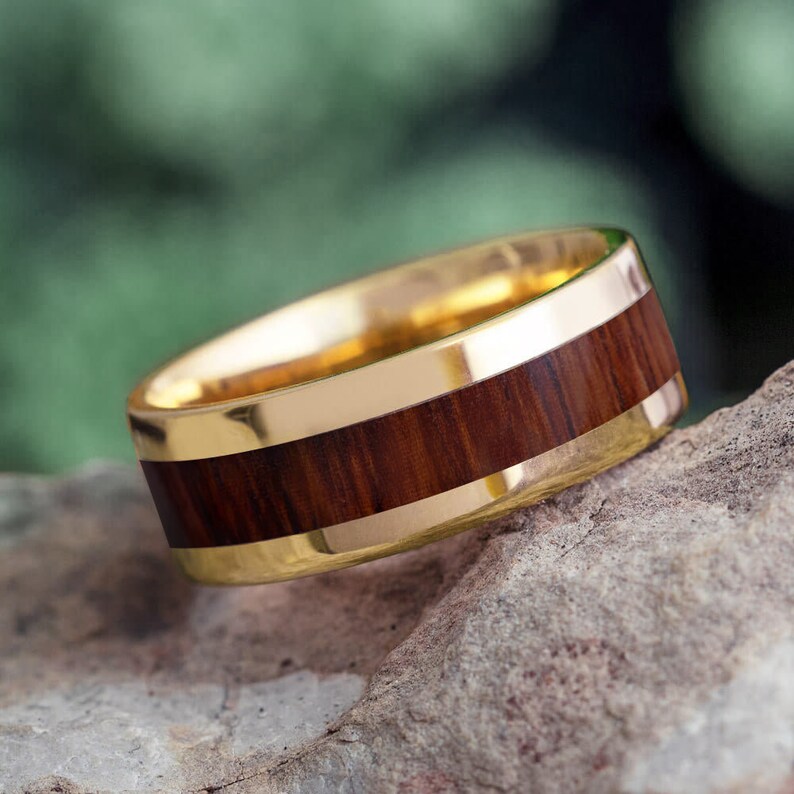 14k Gold Wedding Band With Wood Inlay, Solid Gold With Durable Wood Inlay, Nearly 100 Wood Options or Supply Your Own image 5