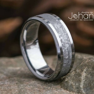 Tungsten Men's Wedding Band With Gibeon Meteorite - Jewelry by Johan