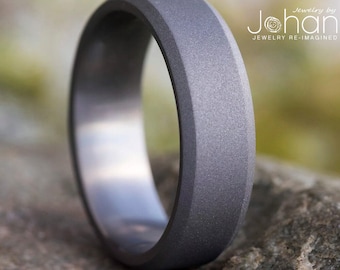 Simple Titanium Wedding Band With Sandblasted Finish And Beveled Edges