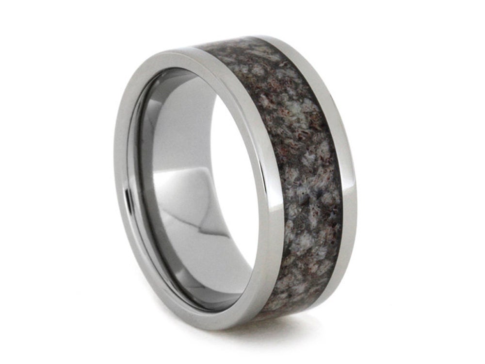 Titanium Ring with Dark Tone Crushed Antler Deer Antler | Etsy