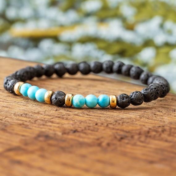 Unique Lava Bracelet With Turquoise and Gold Etsy