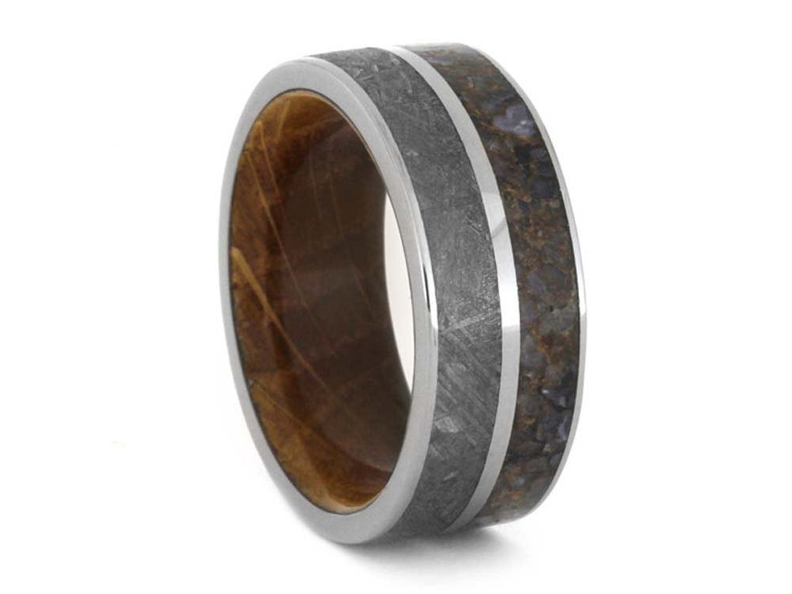 Men's Meteorite Wedding Band With Whiskey Barrel Wood Etsy