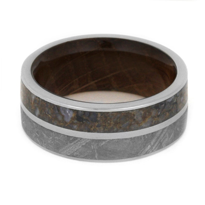 Men's Meteorite Wedding Band With Whiskey Barrel Wood Etsy