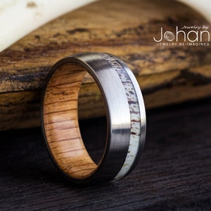 Deer Antler Ring With Oak Wood Sleeve