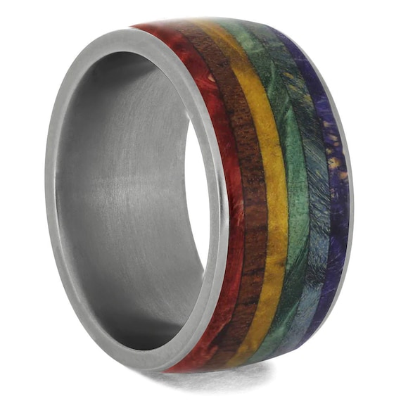Rainbow titanium wedding sale bands