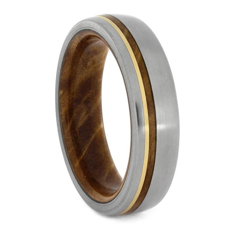 Exotic Wood Ring With Gold Pinstripe in Titanium image 2