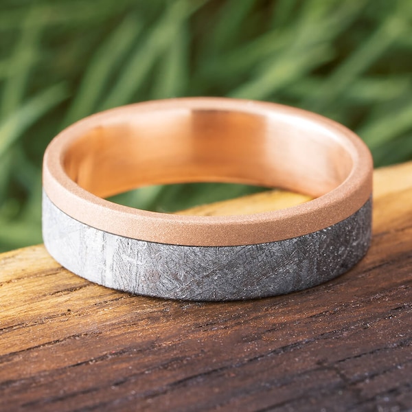 Sandblasted Rose Gold Ring with Gibeon Meteorite