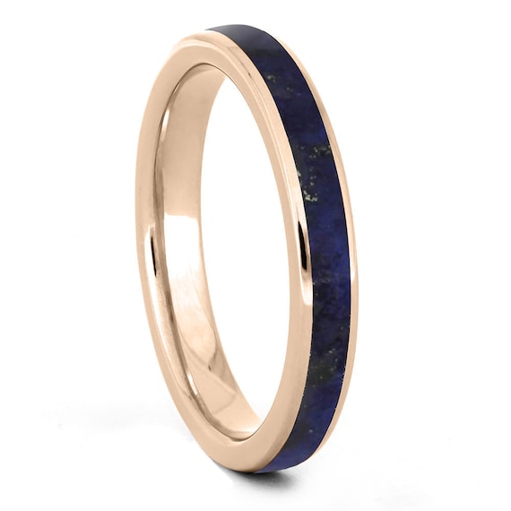 ラピスラズリの結婚指輪、チタン、ゴールドまたはプラチナリング、3mm