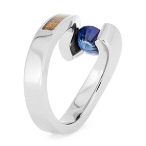 Koa Wood Engagement Ring, Sapphire In Tension Setting, Titanium Ring-2663 - Jewelry by Johan