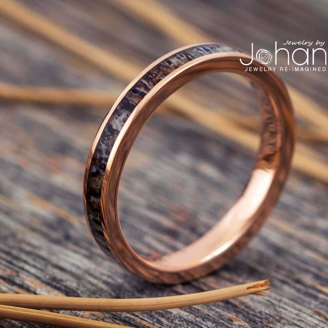 Women's Deer Antler Wedding Band, 3mm Antler Ring Crafted in Titanium