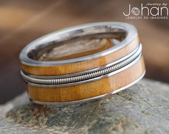 Guitar String Men's Wedding Band, Customize With Your Favorite Wood Type from 100+ Options, Supply Your String If Desired