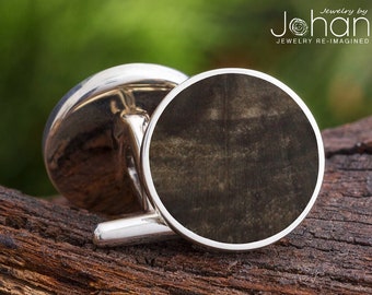 Round Petrified Wooden Cuff Links