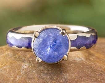 Violet Engagement Ring with Amethyst Inlay and Rough Tanzanite