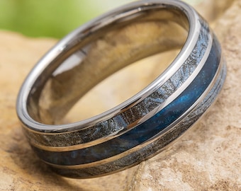 Men's Blue Wedding Band with Mokume Gane