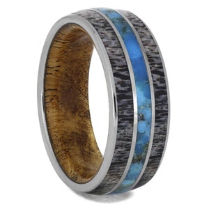 Turquoise, Antler & Wood Ring Set, Coordinating Rings for Nature Lovers, His and Hers, Hers and Hers, His and His image 2