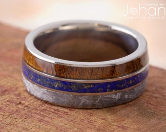 Meteorite Lapis Lazuli Koa Wood Men's Titanium Wedding Band