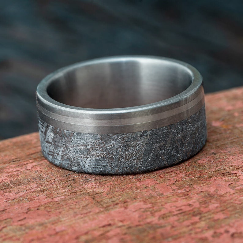 Menlyn Rings Manly Meteorite Ring With Pinstripes - Etsy