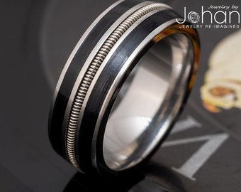 Men's Guitar String Ring with Vinyl Record and Titanium