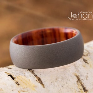 Tulipwood Men&#39;s Wedding Band with Sandblasted Titanium, In Stock