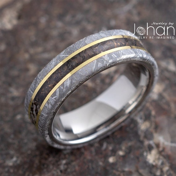 Dinosaur Bone Meteorite Ring Genuine Gibeon Meteorite and