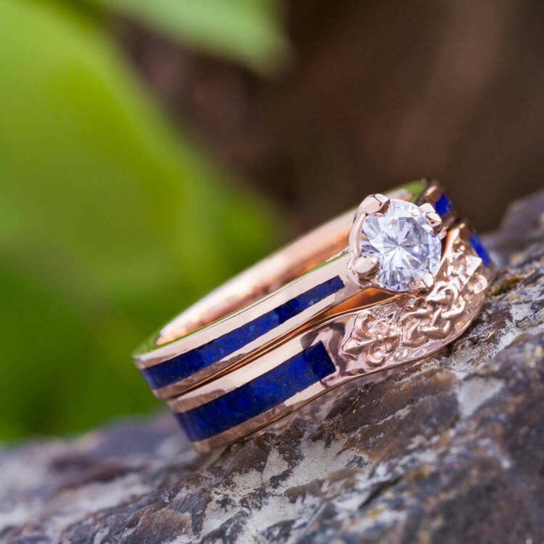 Lapis Lazuli Bridal Set in Rose Gold With Moissanite - Etsy