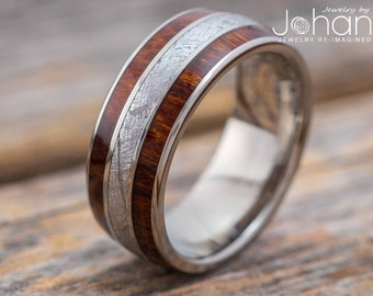 Meteorite & Ironwood Men's Wedding Ring, Authentic Gibeon Meteorite Ring